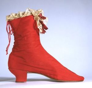 Red silk boots, 1865. Victoria and Albert Museum.